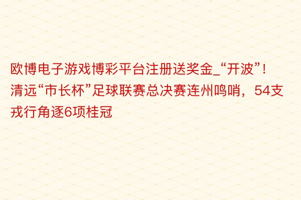 欧博电子游戏博彩平台注册送奖金_“开波”！清远“市长杯”足球联赛总决赛连州鸣哨，54支戎行角逐6项桂冠