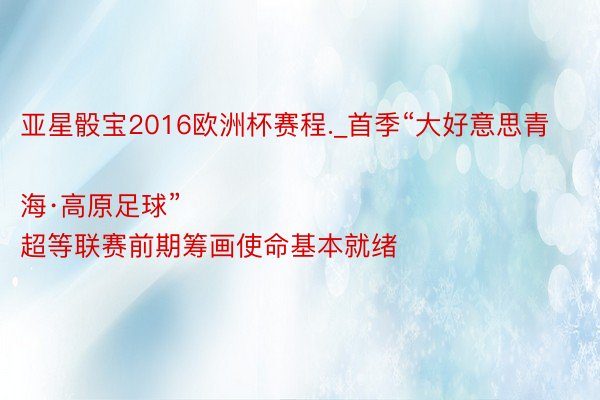 亚星骰宝2016欧洲杯赛程._首季“大好意思青海·高原足球”
超等联赛前期筹画使命基本就绪