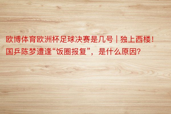 欧博体育欧洲杯足球决赛是几号 | 独上西楼！国乒陈梦遭逢“饭圈报复”，是什么原因？